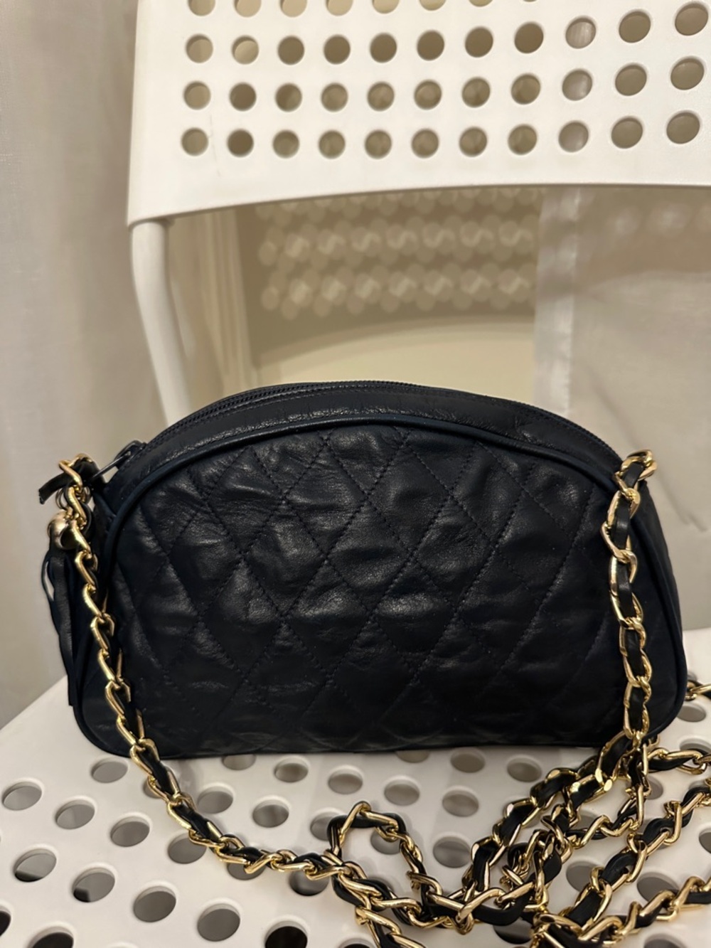 Black Quilted Chain-strap Crossbody leather Bag